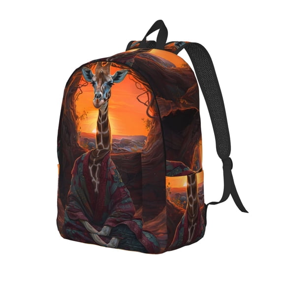 Rateoe Tree Hollow Meditating Giraffe Pattern Durable Canvas Backpack for Men & Women – Stylish & Lightweight – Adjustable Straps, Multiple Pockets – Fits 15-17 Inch LaptopsMedium