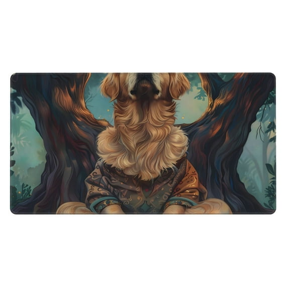 Rateoe Tree Meditating Golden Retriever Print Mouse Pad - Extended Large Gaming Mousepad,Non-Slip Stitched Edge,16x29.5 Inch