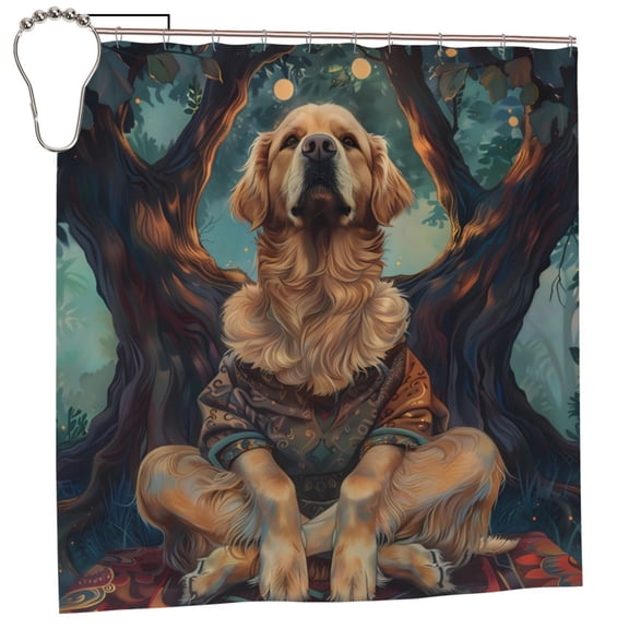Rateoe Tree Meditating Golden Retriever Shower Curtain - Fancy Bathroom Shower Curtain Sets - Waterproof Shower Curtain with Hooks with 12 Plastic Hooks 72x72 Inches