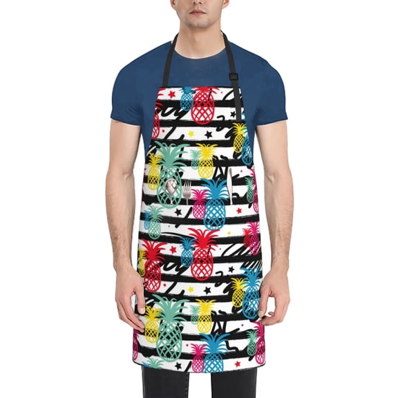 Rateoe Trendy Colorful Pineapples 1 Aprons with Pocket,Men Womens Aprons Waterproof Adjustable Cooking Aprons for Kitchen Gardening and Salon