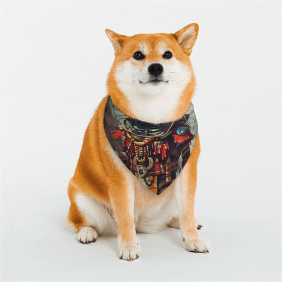 Rateoe Tribal Futuristic Warrior Print Pet Scarf for Dogs and Cats – Stylish Reflective Design, Breathable & Durable Pet Bandana with Quick-Release Buckle-Large