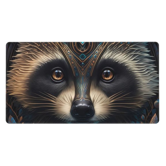 Rateoe Tribal Style Raccoon Print Mouse Pad - Extended Large Gaming Mousepad,Non-Slip Stitched Edge,16x29.5 Inch