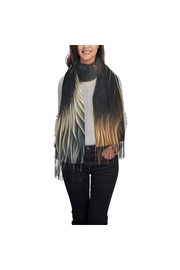 Tribal Style Raccoon Women's Traditional Scarf Wrap Tassel Shawl Fringes Neck Head Shawl Retro Scarf