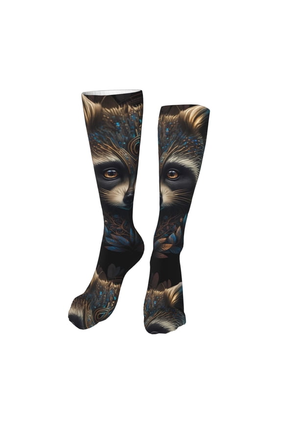 Tribal Style Raccoon print Women's Men's Novelty 20in Crew Socks Cotton Socks Knee High Socks for Walking,Running,Nurses,Pregnancy-One Size