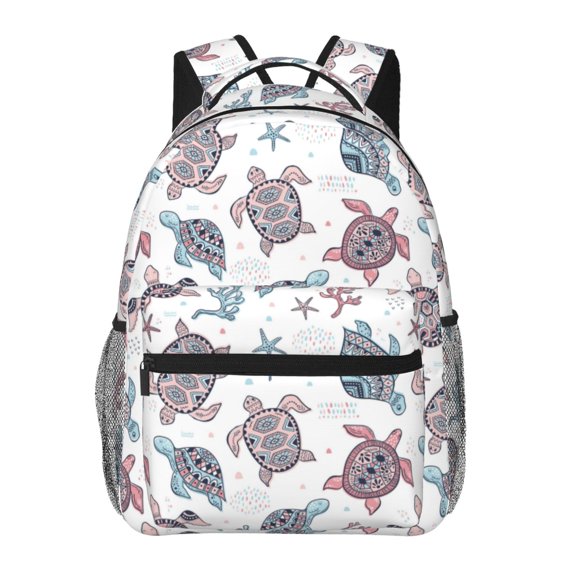 Rateoe Tribal Style Turtle Pattern Casual Backpack for School, Work, Travel – Adjustable Straps, Multiple Compartments – Ergonomic Design, Fits Laptops and Tablets