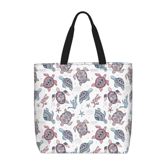 Rateoe Tribal Style Turtle Print Lightweight Tote Bag for Women, Water-Resistant Shoulder Bag with Zipper, Spacious Casual Handbag for Work, School, Shopping