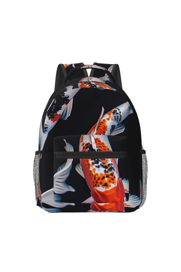 Tricolor Koi Fish Trio Pattern Durable Student Backpack Laptop Bag- Ergonomic Design, Waterproof Twill Fabric - Ideal for School, Travel, and Outdoor Activities-One Size