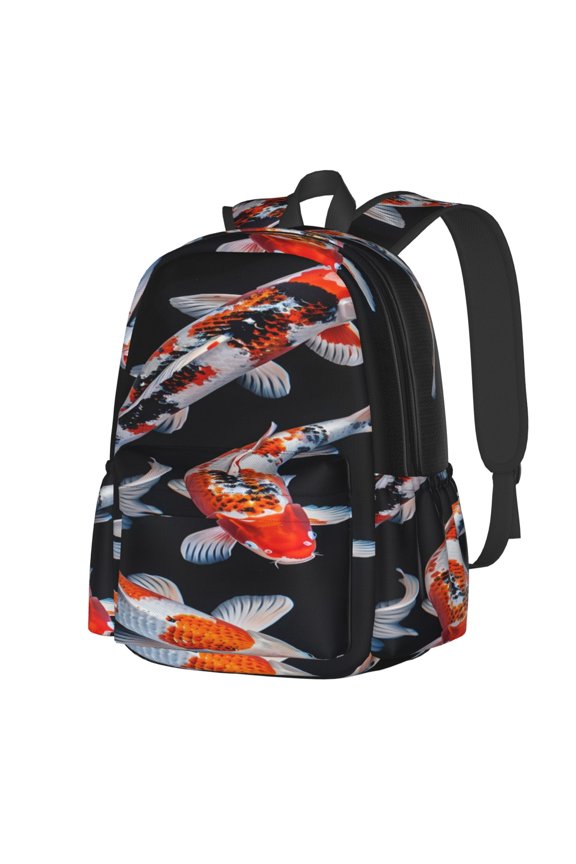 Tricolor Koi Fish Trio Pattern Student Backpack,Backpack for School,Lightweight Bag,Travel Backpack,Outdoor Backpack,Large Capacity Backpack