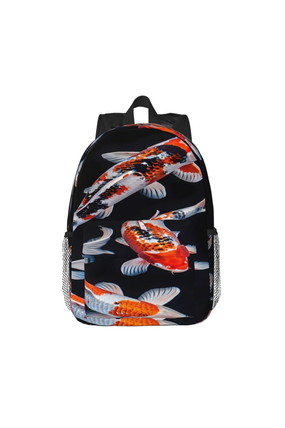 Tricolor Koi Fish Trio Pattern Student Backpack Water-resistant Backpack 15-inch Laptop Backpack Lightweight Adjustable School Backpack