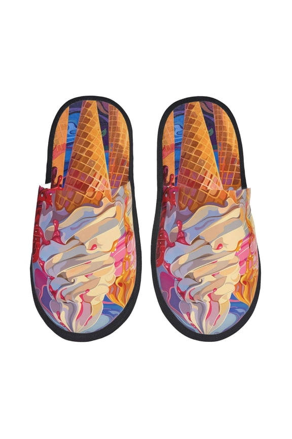 Trio Of Dripping Cones Pattern Fuzzy Slippers Fuzzy Soft House Slippers Plush Furry Warm Cozy Open Toe Fluffy Home Shoes-Medium
