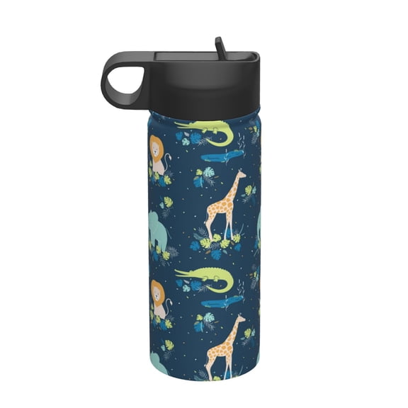Rateoe Tropical Animals Printed 18oz Sports Insulated Water Bottle, Double-Walled Stainless Steel Kettle with Leak-Proof Straw Lid, Portable & BPA-Free for Outdoor, Gym, Camping, and Travel