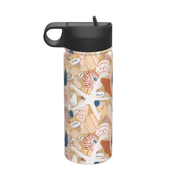 Rateoe Tropical Beach Sea Shell Printed 18oz Sports Insulated Water Bottle, Double-Walled Stainless Steel Kettle with Leak-Proof Straw Lid, Portable & BPA-Free for Outdoor, Gym, Camping, and Travel