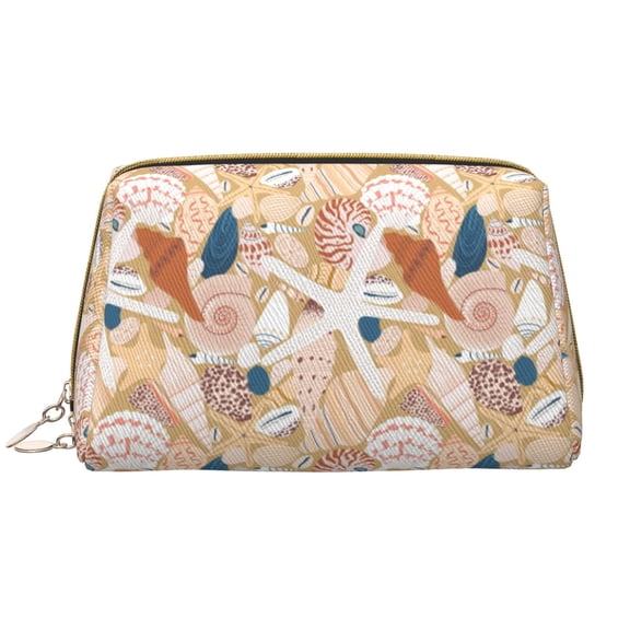 Rateoe Tropical Beach Sea Shell for Travel Makeup Bag,Large Capacity Cosmetic Bags for Women,Waterproof Portable Pouch Open Flat Toiletry Bag Make up Organizer