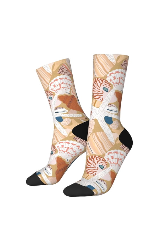Tropical Beach Sea Shell for Women Casual Calf Socks - Cute Crew Socks - Thin Soft Above Ankle Socks Size 5-11