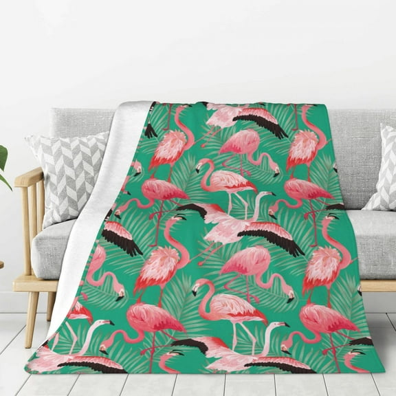 Rateoe Tropical Flamingo Pattern Flannel Throw Blanket, Ultra-soft Blanket for Bed, Couch, Car, Hypoallergenic Anti-pilling blanket-50"x40"(Vertical)