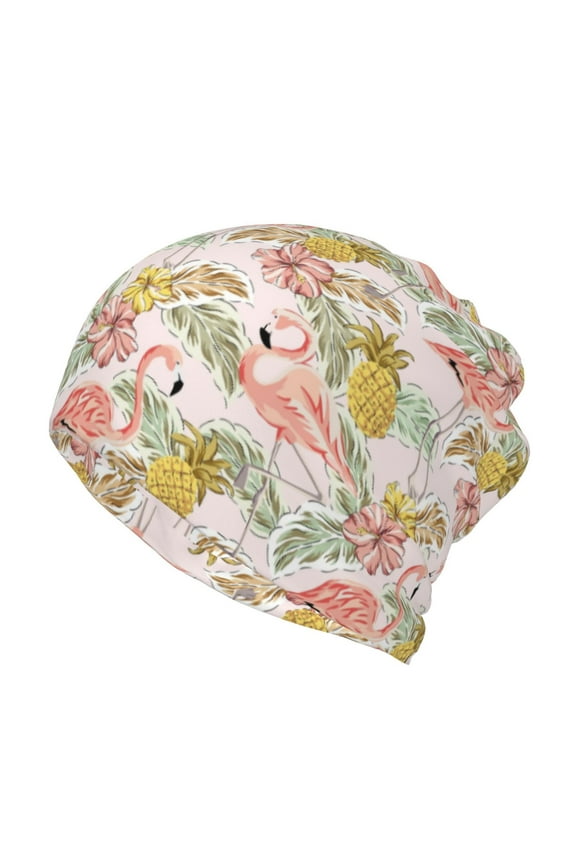 Tropical Flamingo Pineapple Cotton Slouchy Beanie Hat for Men/Women,Lightweight Oversize Large Thin Skull Cap Night Sleeping Cap