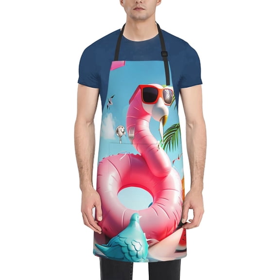 Rateoe Tropical Flamingo Pool Float Aprons with Pocket,Men Womens Aprons Waterproof Adjustable Cooking Aprons for Kitchen Gardening and Salon