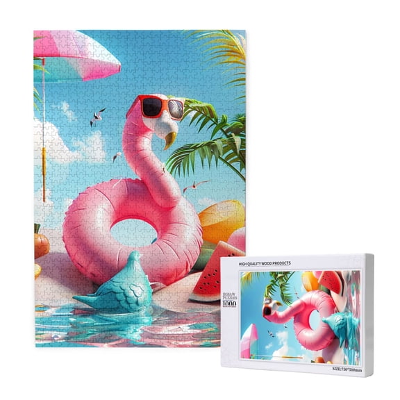 Rateoe Tropical Flamingo Pool Float Pattern Wooden Picture Puzzle ,1000 Piece Jigsaw Puzzle ,Family Fun Puzzle, Home Décor Puzzle, Gift Puzzle(Vertical style)