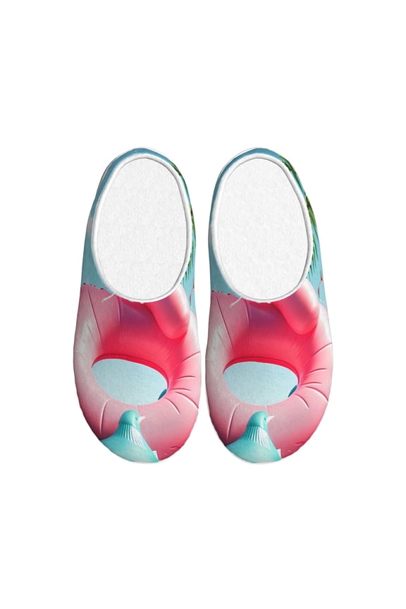 Tropical Flamingo Pool Float Print Women's Men's Cotton Knit Slippers Lightweight Memory Foam Indoor House Shoes with Anti-Skid Sole-35/36