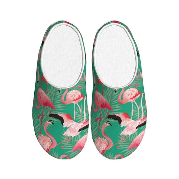 Rateoe Tropical Flamingo Print Women's Men's Cotton Knit Slippers Lightweight Memory Foam Indoor House Shoes with Anti-Skid Sole-42/43