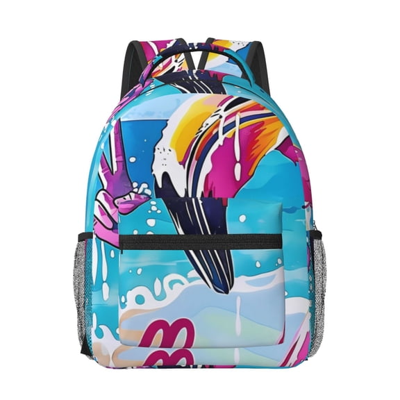 Rateoe Tropical Flamingo Summer Pattern Durable Student Backpack Laptop Bag- Ergonomic Design, Waterproof Twill Fabric - Ideal for School, Travel, and Outdoor Activities-One Size