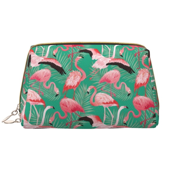 Rateoe Tropical Flamingo for Travel Makeup Bag,Large Capacity Cosmetic Bags for Women,Waterproof Portable Pouch Open Flat Toiletry Bag Make up Organizer