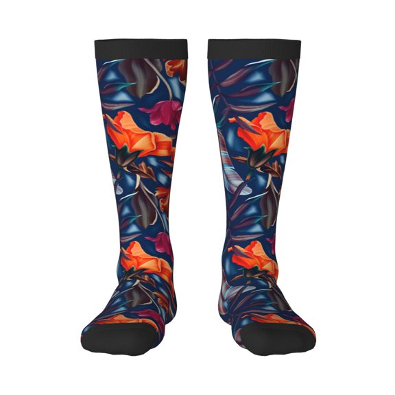 Rateoe Tropical Flower Pattern Women’s Knee High Crew Socks,Trouser Socks Comfortable, Breathable, Moisture-Wicking and Soft