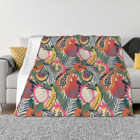 Rateoe Tropical Fruit Pattern Flannel Throw Blanket, Ultra-soft Blanket for Bed, Couch, Car, Hypoallergenic Anti-pilling blanket-60"x50"(Horizontal)