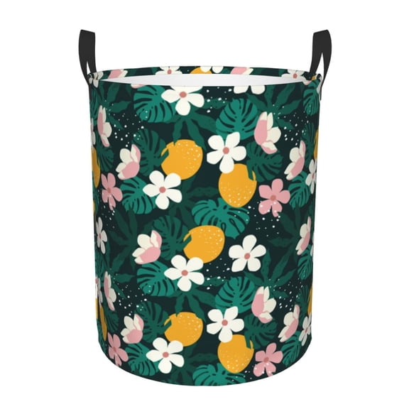 Rateoe Tropical Fruit Pattern Round Laundry Hamper Basket, Tall Hamper Basket for Blanket Storage, Nursery Clothes Hamper for Laundry in Bedroom and College Dorm-