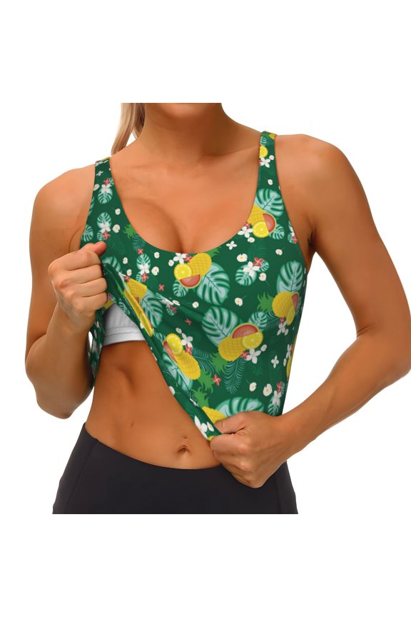Tropical Fruit Print Womens' Sports Bras Scoop Neck Sports Vest- Padded U Back Seamless High Impact Support
