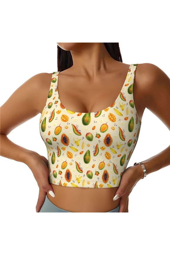 Tropical Fruits Print Womens' Sports Bras Scoop Neck Sports Vest- Padded U Back Seamless High Impact Support-