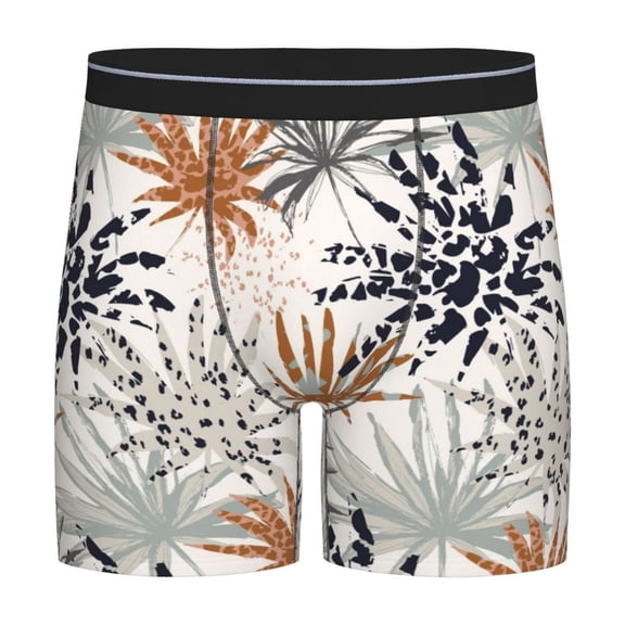 Rateoe Tropical Leaves Print Men’s Underwear Boxer Briefs Soft Comfortable Underwear Boxer Briefs, Long Leg Briefs,Anti-chafing Boxer Briefs