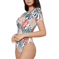 thumbnail image 1 of Rateoe Tropical Leaves Printed Women Rash Guard Short Sleeve,Tummy control Swimsuit Surfing Swimsuit Bathing Suit Short-sleeved Onesie UPF 50+, 1 of 6