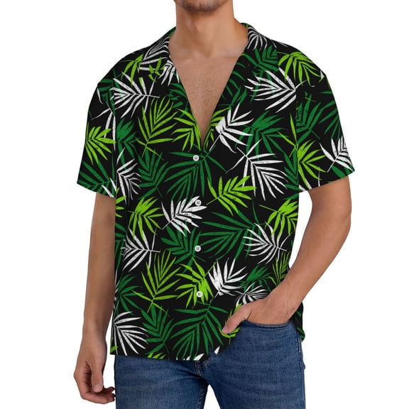 Rateoe Tropical Leaves1 Print Mens Front Pocket Hawaiian Shirts Casual Shirts Short Sleeve Button Down Beach Tropical Shirts-4X-Large