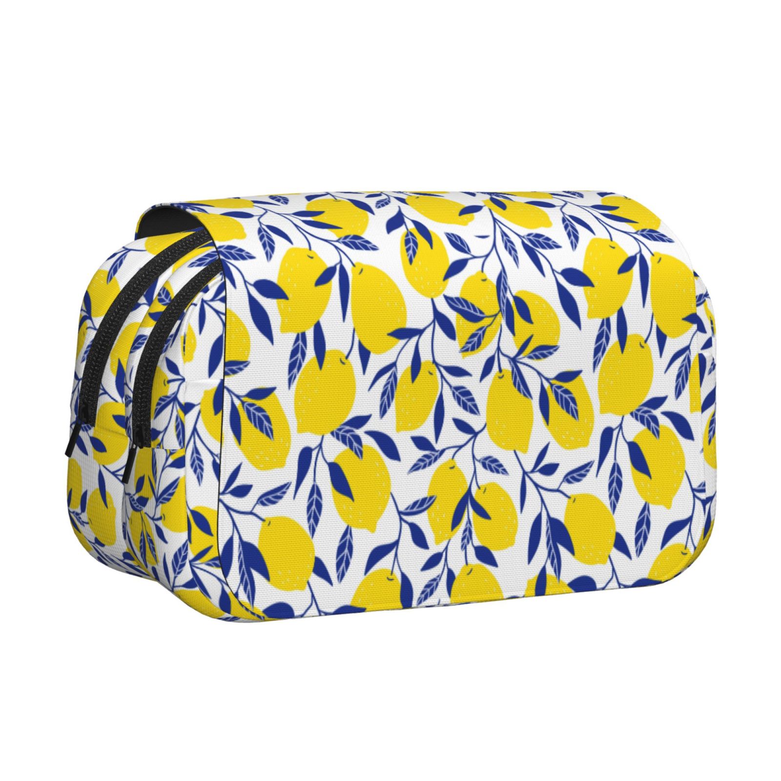 Rateoe Tropical Lemon Pattern Double Clamshell Pen Case, Storage Organizer with Two Zipper Compartments– Holds Up to 50 Pencils & Pens