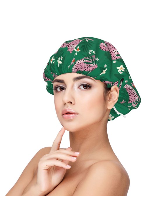 Tropical Leopard Pattern Silk Satin Hair Bonnet for Sleeping, Adjustable Sleep Cap Turban for Women , Curly Straight Hair Long Large Braid
