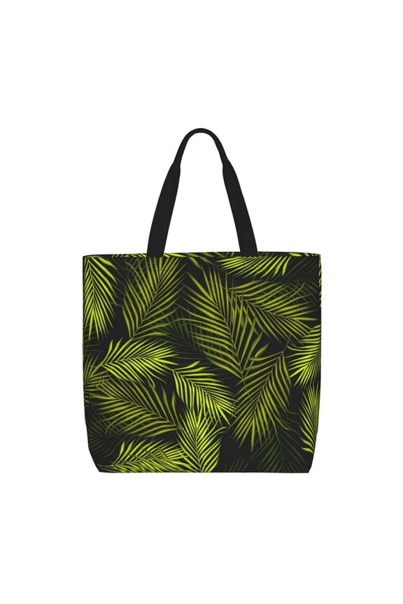Tropical Palm Leaves Fern Leaf Print Lightweight Tote Bag for Women, Water-Resistant Shoulder Bag with Zipper, Spacious Casual Handbag for Work, School, Shopping