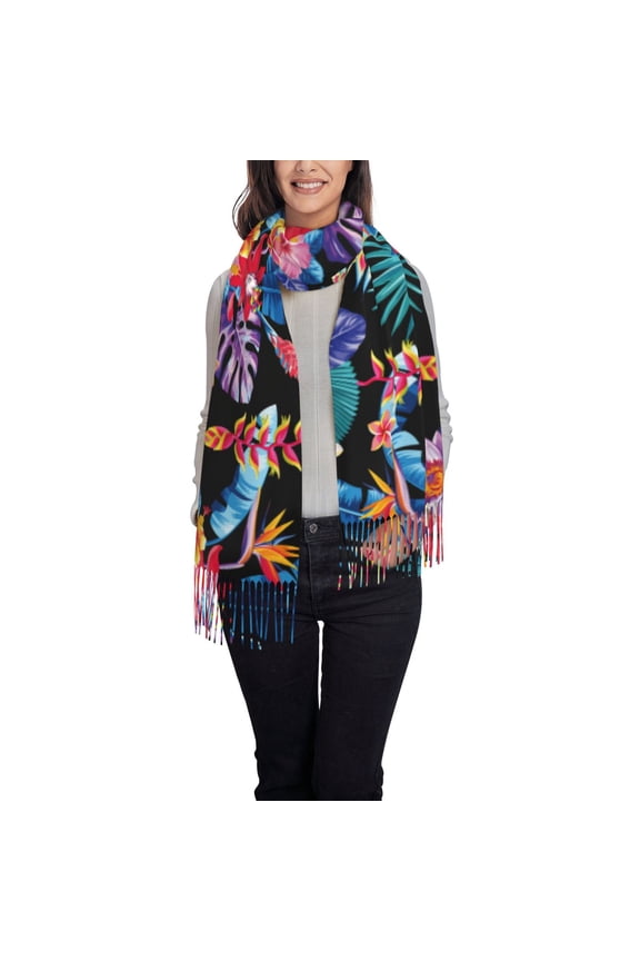 Tropical Palm Leaves Women's Traditional Scarf Wrap Tassel Shawl Fringes Neck Head Shawl Retro Scarf