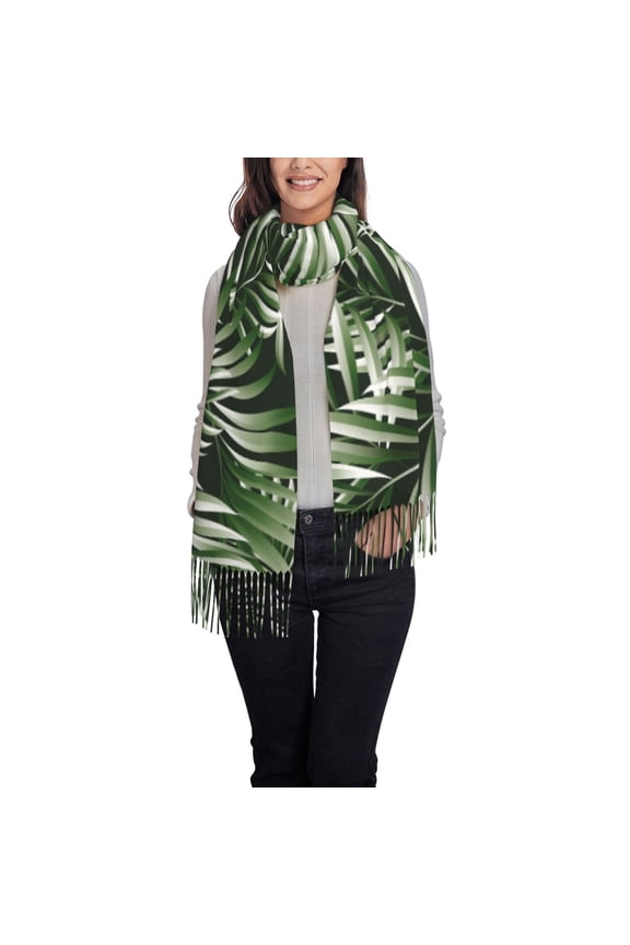 Tropical Palm Leaves1 Women's Traditional Scarf Wrap Tassel Shawl Fringes Neck Head Shawl Retro Scarf