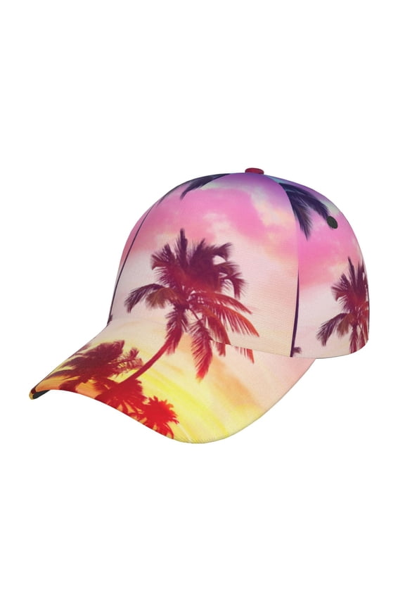 Tropical Palm Tree at Sunset Pattern Mens Baseball Cap Adjustable Curved Brim Hat, Soft Cotton Sports Cap for Outdoor, Casual, and Everyday Wear, Comfortable & Breathable