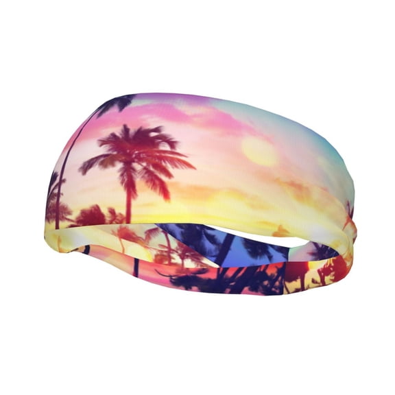 Rateoe Tropical Palm Tree at Sunset Pattern Sports Headbands ,Moisture Wicking Workout Headband, Sweatband Headbands for Running,Cycling,Yoga,Hairband for Women and Men