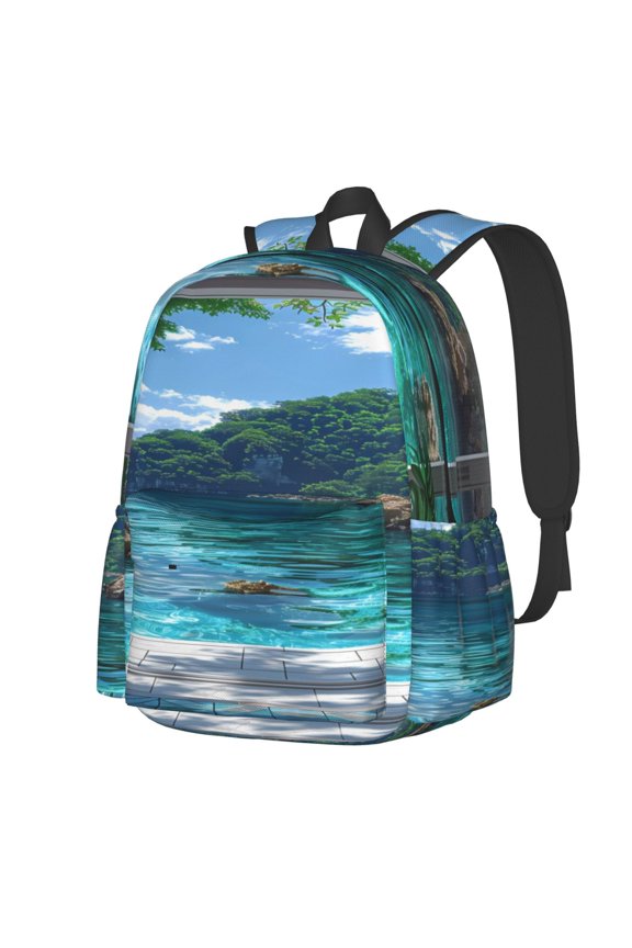 Tropical Paradise Window View Pattern Student Backpack,Backpack for School,Lightweight Bag,Travel Backpack,Outdoor Backpack,Large Capacity Backpack