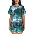 thumbnail image 1 of Rateoe Tropical Paradise Window View Pattern Women's Short-Sleeved Pajama Set - 2 Piece Soft and Lightweight Sleepwear Set-XX-Large, 1 of 7