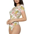 thumbnail image 1 of Rateoe Tropical Pink Flamingo Pineapple Printed Women Rash Guard Short Sleeve,Tummy control Swimsuit Surfing Swimsuit Bathing Suit Short-sleeved Onesie UPF 50+, 1 of 6