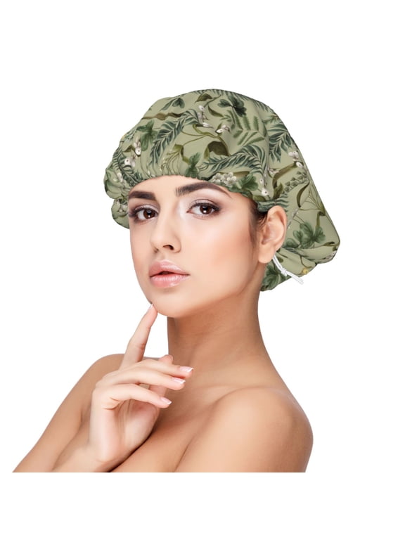 Tropical Plants Green Pattern Silk Satin Hair Bonnet for Sleeping, Adjustable Sleep Cap Turban for Women , Curly Straight Hair Long Large Braid