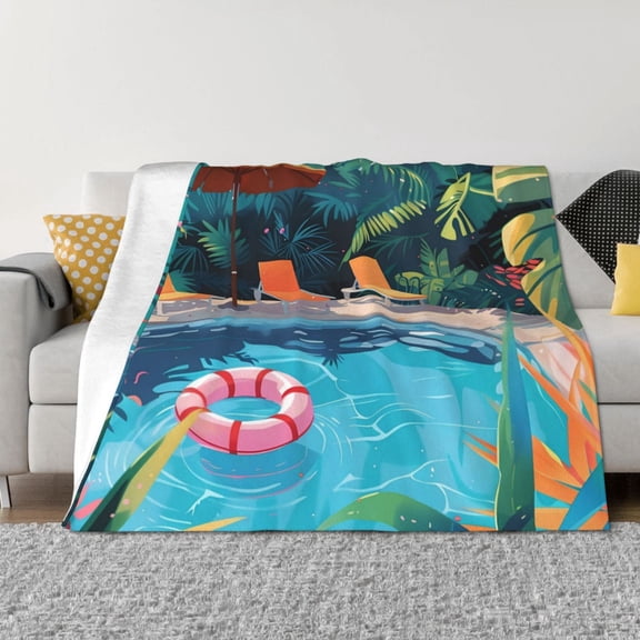 Rateoe Tropical Poolside Relaxation Pattern Flannel Throw Blanket, Ultra-soft Blanket for Bed, Couch, Car, Hypoallergenic Anti-pilling blanket-