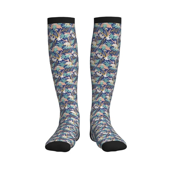 Rateoe Tropical Sloth Compression Socks for Women and Men 20-30mmHg-Circulation Support Socks Knee High Nurse Pregnant Running Medical and Travel Athletic