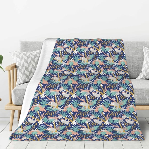 Rateoe Tropical Sloth Pattern Flannel Throw Blanket, Ultra-soft Blanket for Bed, Couch, Car, Hypoallergenic Anti-pilling blanket-40"x30"(Vertical)