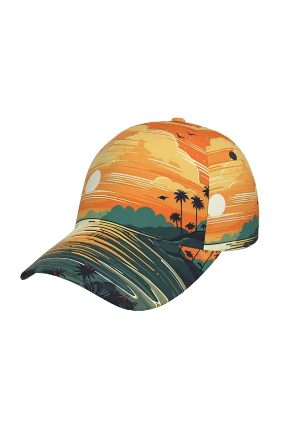 Tropical Sunset Paradise Pattern Mens Baseball Cap Adjustable Curved Brim Hat, Soft Cotton Sports Cap for Outdoor, Casual, and Everyday Wear, Comfortable & Breathable
