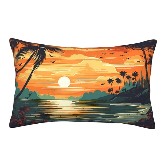Rateoe Tropical Sunset Paradise Pattern Pillow Covers with Invisible Zipper(Pillows are not Included) Standard Pillowcases-14"x20"